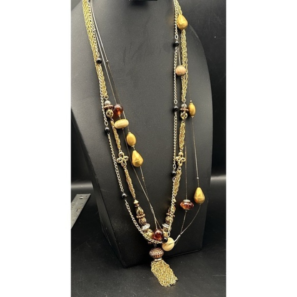 Estate Jewelry Lot Of 3 Necklaces Ethnic Beaded Gold Tone Chain ‎ Casual Corner